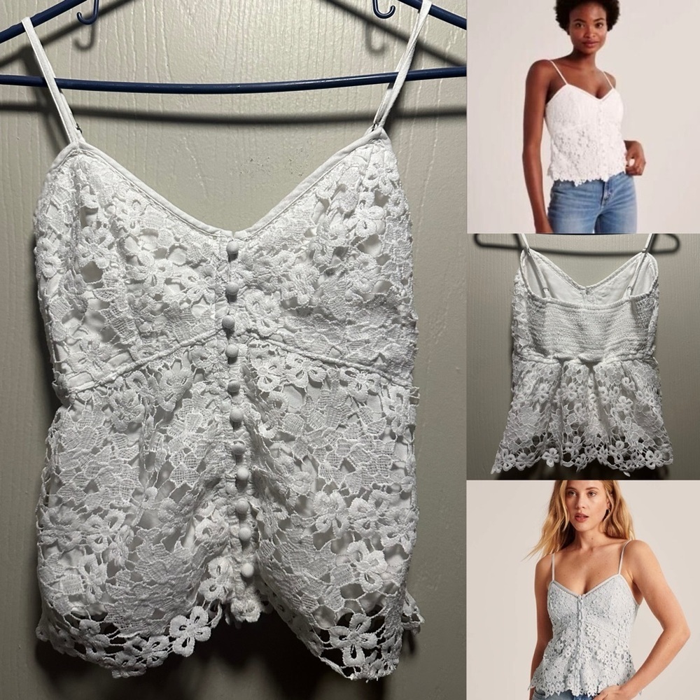 ✨🤍Abercrombie & Fitch White Lace Peplum Cami Top XS - Picture 2 of 16